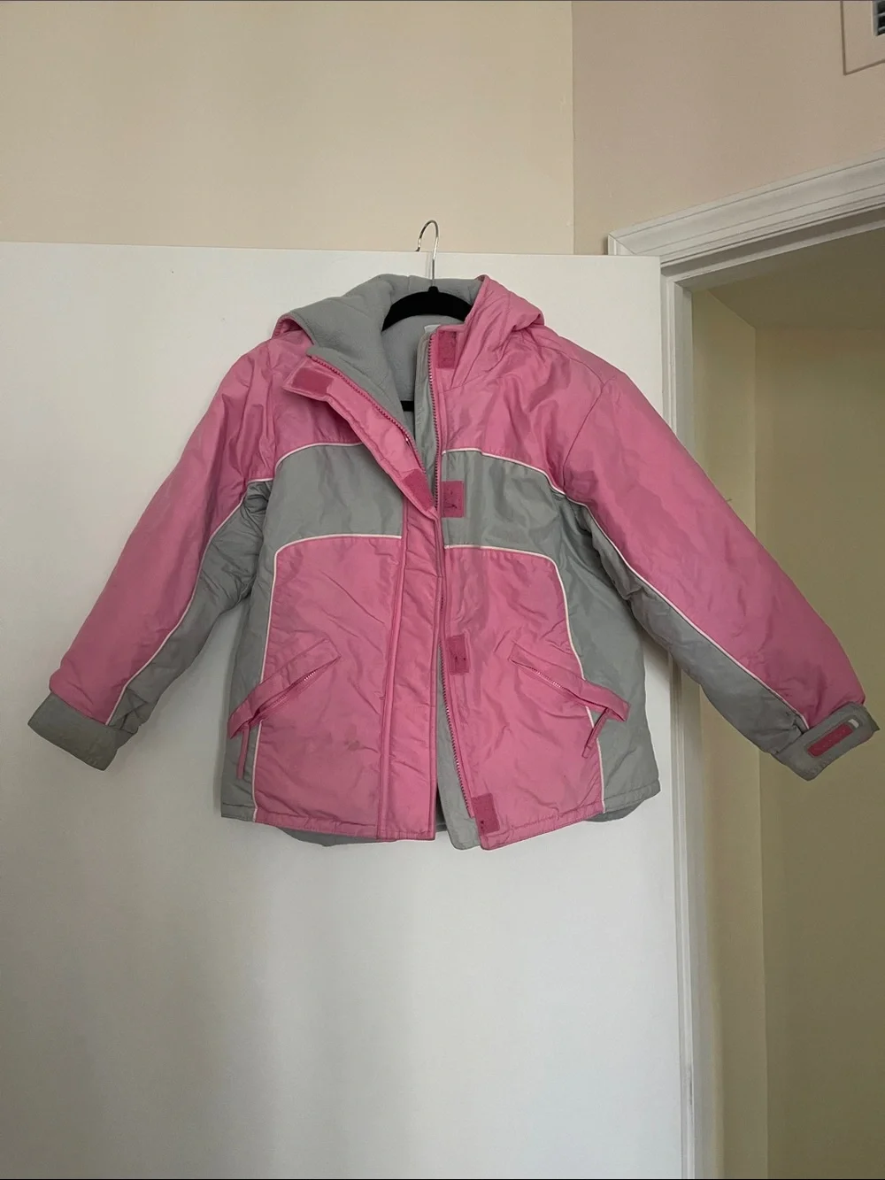 Girls' Pink and Gray Hooded Winter Coat